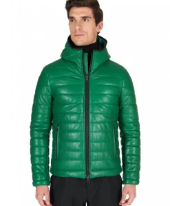 Uomo D'Arienzo Teo - Piumino in pelle verde con cappuccio