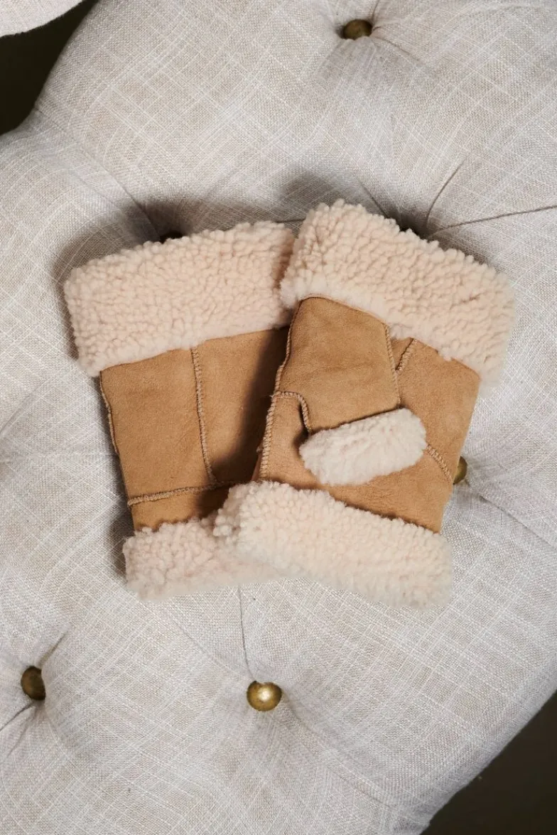 Donna D'Arienzo Tess - Muffole in montone color cuoio da donna senza dita