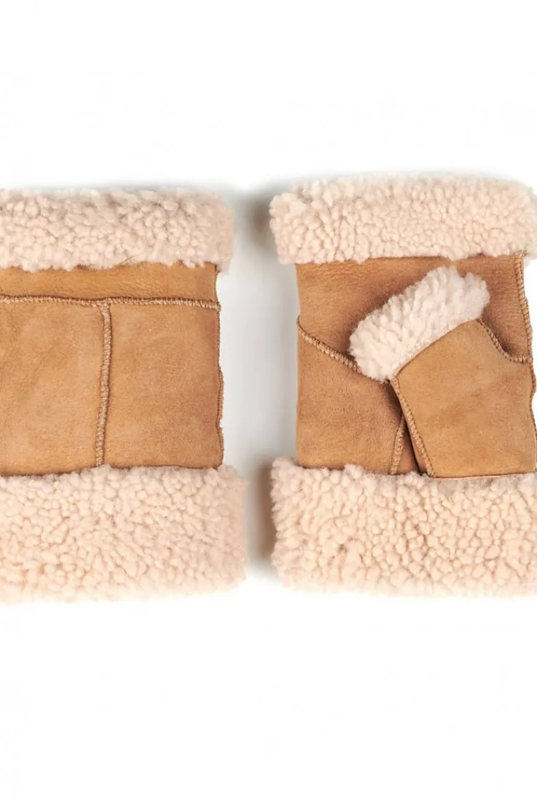Donna D'Arienzo Tess - Muffole in montone color cuoio da donna senza dita
