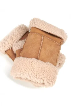 Donna D'Arienzo Tess - Muffole in montone color cuoio da donna senza dita