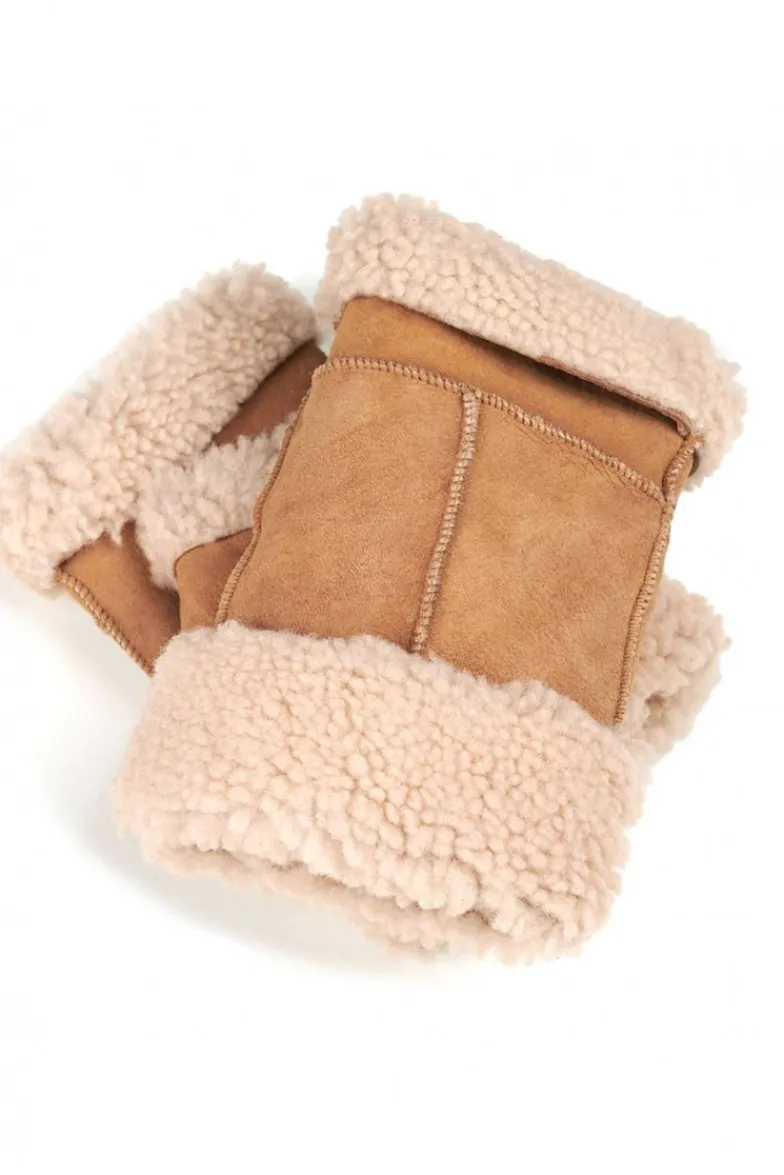 Donna D'Arienzo Tess - Muffole in montone color cuoio da donna senza dita