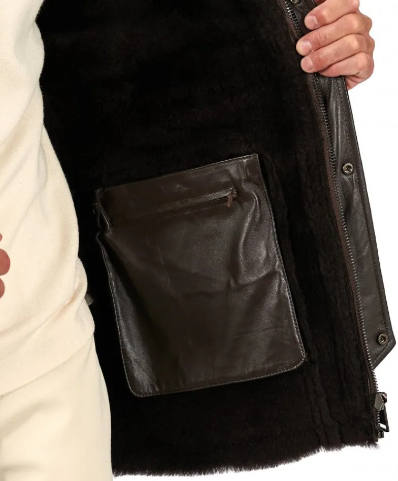 Uomo D'Arienzo Thomas - Cappotto montone shearling testa di moro con cappuccio staccabile
