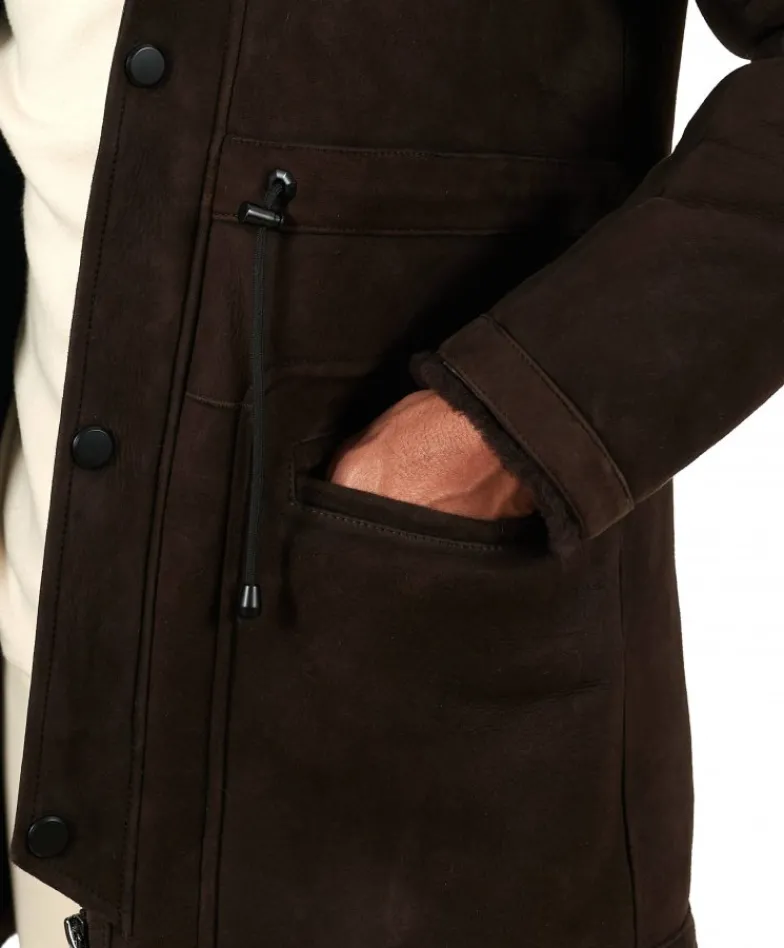 Uomo D'Arienzo Thomas - Cappotto montone shearling testa di moro con cappuccio staccabile