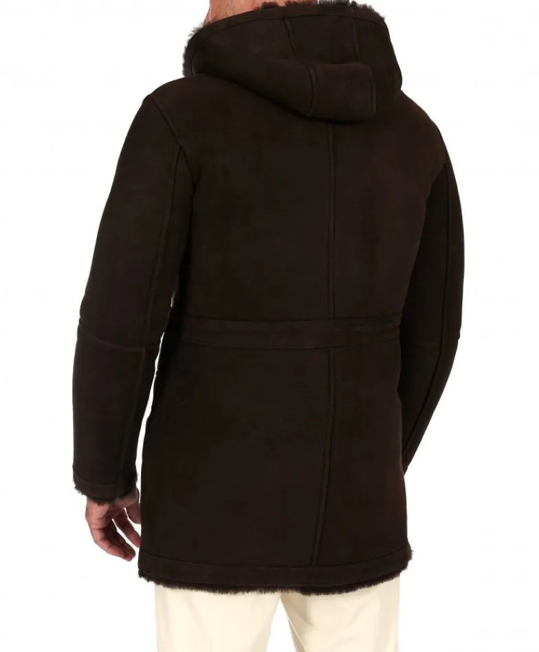 Uomo D'Arienzo Thomas - Cappotto montone shearling testa di moro con cappuccio staccabile