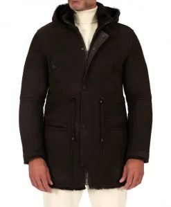 Uomo D'Arienzo Thomas - Cappotto montone shearling testa di moro con cappuccio staccabile