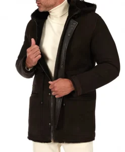 Uomo D'Arienzo Thomas - Cappotto montone shearling testa di moro con cappuccio staccabile