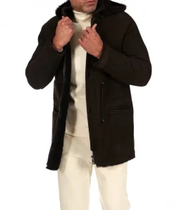 Uomo D'Arienzo Thomas - Cappotto montone shearling testa di moro con cappuccio staccabile