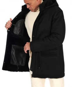 Uomo D'Arienzo Thomas - Cappotto Montone Shearling nero con cappuccio staccabile