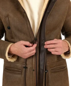 Uomo D'Arienzo Thomas - Cappotto Montone Shearling color fango con cappuccio staccabile