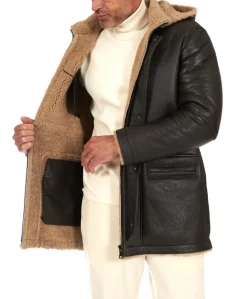 Uomo D'Arienzo Thomas - Cappotto montone shearling testa di moro con cappuccio staccabile