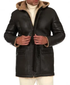 Uomo D'Arienzo Thomas - Cappotto montone shearling testa di moro con cappuccio staccabile