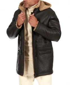 Uomo D'Arienzo Thomas - Cappotto montone shearling testa di moro con cappuccio staccabile