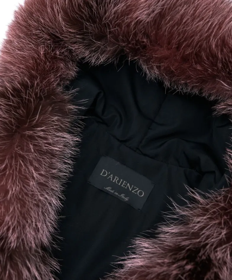 Donna D'Arienzo Tina - Cappotto in pelle scamosciata rosa con cappuccio bordato pelliccia
