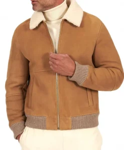 Uomo D'Arienzo Tom - Montone Shearling beige bomber scamosciato collo camicia