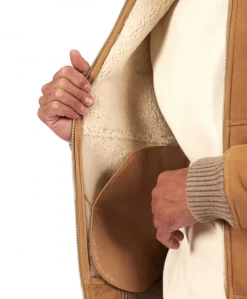 Uomo D'Arienzo Tom - Montone Shearling beige bomber scamosciato collo camicia