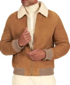 Uomo D'Arienzo Tom - Montone Shearling beige bomber scamosciato collo camicia