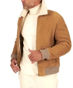 Uomo D'Arienzo Tom - Montone Shearling beige bomber scamosciato collo camicia