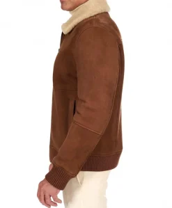 Uomo D'Arienzo Tom - Montone Shearling color cuoio bomber scamosciato collo camicia
