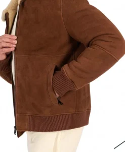 Uomo D'Arienzo Tom - Montone Shearling color cuoio bomber scamosciato collo camicia