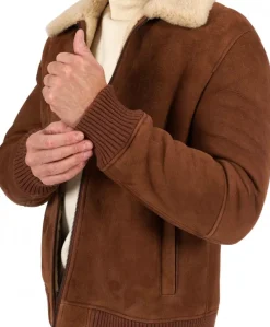 Uomo D'Arienzo Tom - Montone Shearling color cuoio bomber scamosciato collo camicia