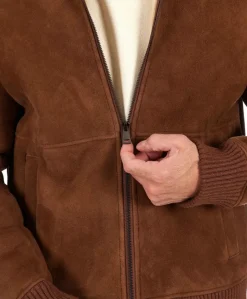 Uomo D'Arienzo Tom - Montone Shearling color cuoio bomber scamosciato collo camicia