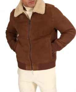 Uomo D'Arienzo Tom - Montone Shearling color cuoio bomber scamosciato collo camicia