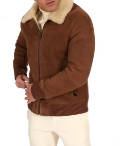 Uomo D'Arienzo Tom - Montone Shearling color cuoio bomber scamosciato collo camicia