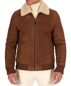 Uomo D'Arienzo Tom - Montone Shearling color cuoio bomber scamosciato collo camicia