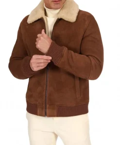Uomo D'Arienzo Tom - Montone Shearling color cuoio bomber scamosciato collo camicia
