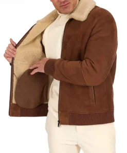 Uomo D'Arienzo Tom - Montone Shearling color cuoio bomber scamosciato collo camicia