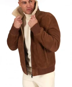 Uomo D'Arienzo Tom - Montone Shearling color cuoio bomber scamosciato collo camicia