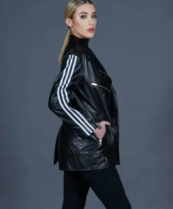 Donna D'Arienzo Topaz - Chiodo oversize in pelle nera lunghezza media