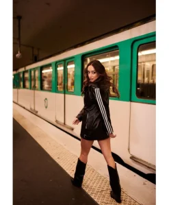 Donna D'Arienzo Topaz - Chiodo oversize in pelle nera lunghezza media