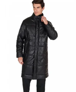 Uomo D'Arienzo Turchese - Piumino lungo in pelle nera uomo versione oversize