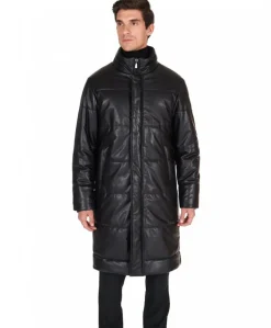 Uomo D'Arienzo Turchese - Piumino lungo in pelle nera uomo versione oversize