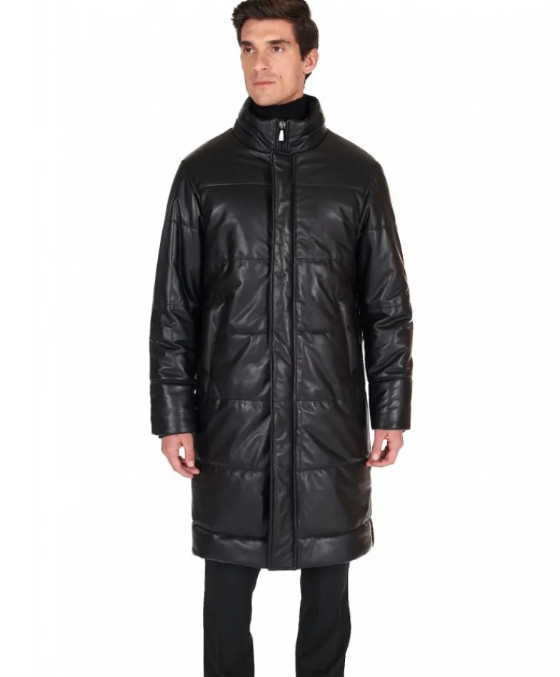 Uomo D'Arienzo Turchese - Piumino lungo in pelle nera uomo versione oversize