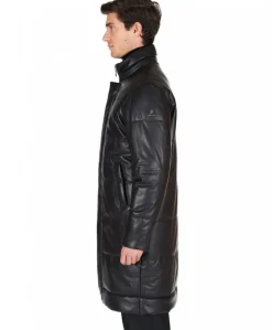 Uomo D'Arienzo Turchese - Piumino lungo in pelle nera uomo versione oversize