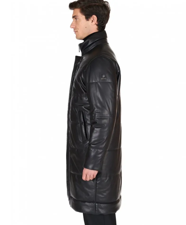 Uomo D'Arienzo Turchese - Piumino lungo in pelle nera uomo versione oversize