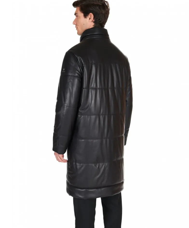 Uomo D'Arienzo Turchese - Piumino lungo in pelle nera uomo versione oversize