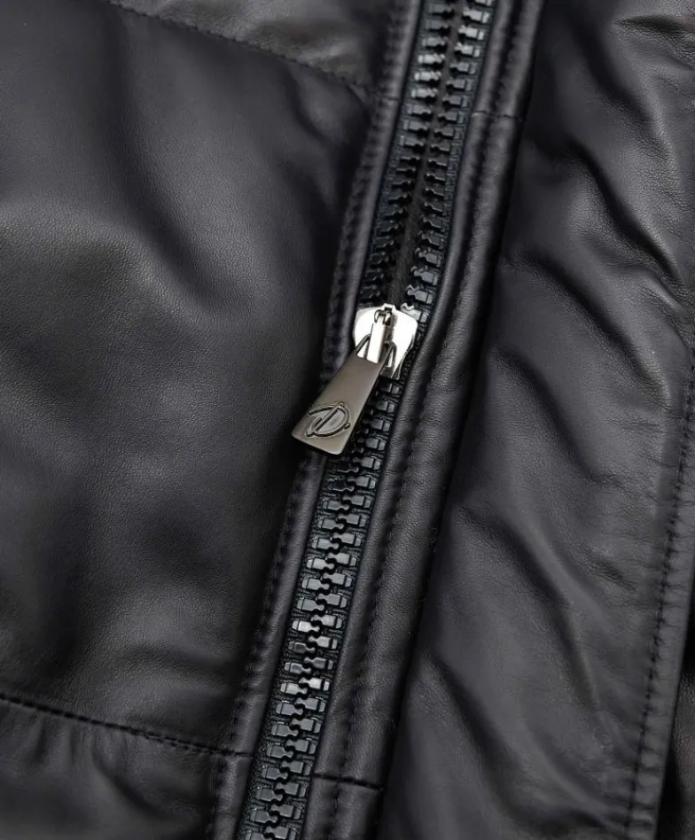 Uomo D'Arienzo Turchese - Piumino lungo in pelle nera uomo versione oversize