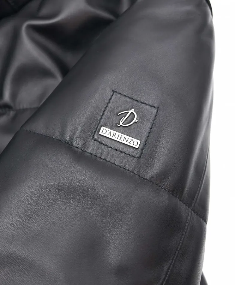 Uomo D'Arienzo Turchese - Piumino lungo in pelle nera uomo versione oversize
