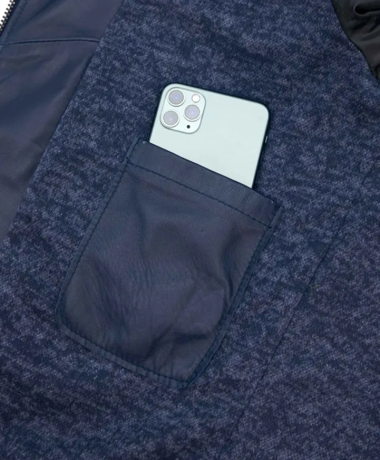 Uomo D'Arienzo U411 - Giacca moto in pelle blu biker trapuntato spalle effetto liscio