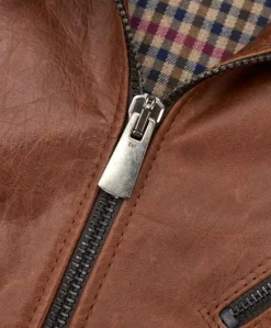 Uomo D'Arienzo U411 - Giacca moto in pelle cuoio biker trapuntato spalle effetto liscio