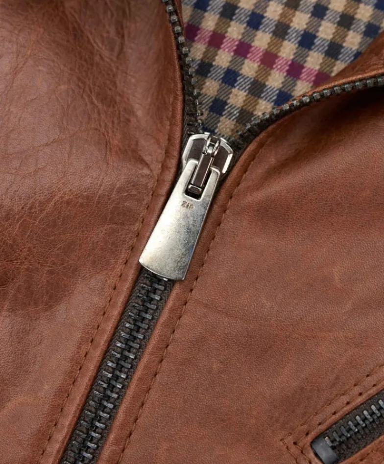Uomo D'Arienzo U411 - Giacca moto in pelle cuoio biker trapuntato spalle effetto liscio