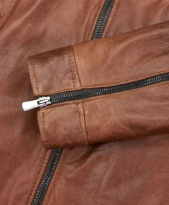Uomo D'Arienzo U411 - Giacca moto in pelle cuoio biker trapuntato spalle effetto liscio