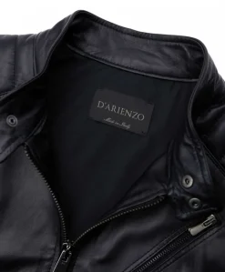 Uomo D'Arienzo U411 - Giacca moto in pelle nera biker trapuntato spalle effetto liscio