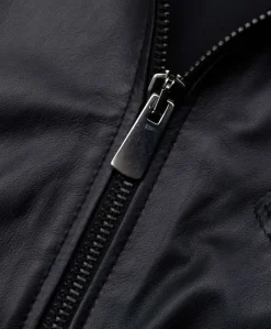 Uomo D'Arienzo U411 - Giacca moto in pelle nera biker trapuntato spalle effetto liscio