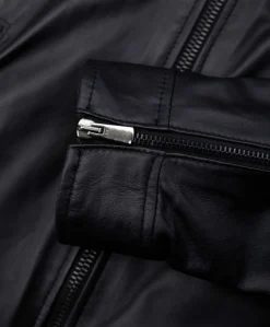 Uomo D'Arienzo U411 - Giacca moto in pelle nera biker trapuntato spalle effetto liscio