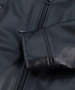 Uomo D'Arienzo U411 - Giacca moto in pelle nera biker trapuntato spalle effetto liscio