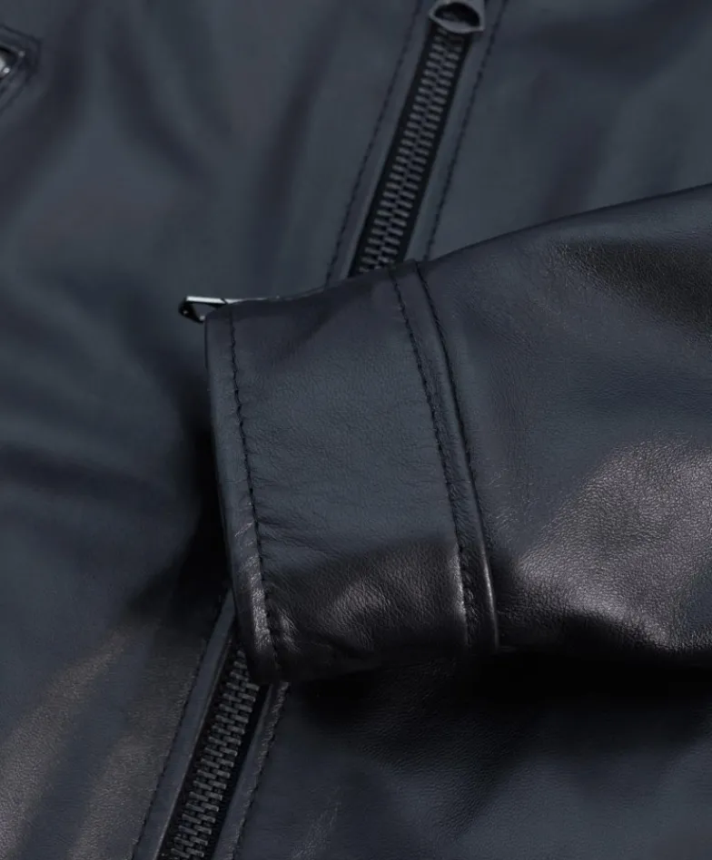 Uomo D'Arienzo U411 - Giacca moto in pelle nera biker trapuntato spalle effetto liscio